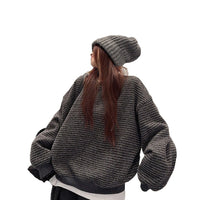 Women's High-grade Round Neck Sweater Vintage Stripe Loose Casual
