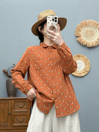 Retro Floral Cotton And Linen Blouse For Women