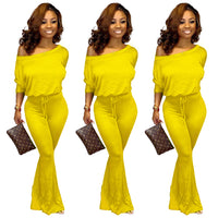 Solid color bat sleeve jumpsuit