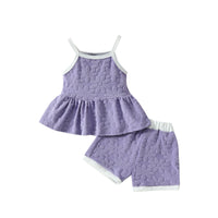 Printed Suspender Top Solid Color Shorts Suit