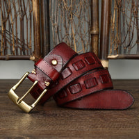 Retro Mens Belt In Genuine Leather With Brass Buckle