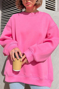 Solid-color Crew-neck Loose-fitting Pullover Hoodie
