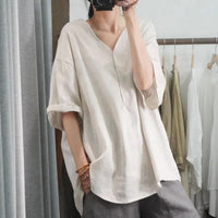 Half-sleeved Casual Loose-fitting Plus Size V-neck Top T-shirt With Short Sleeves