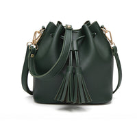 Vintage Fashion Small Women Leather Bucket Bag Handbag Tassel Drawstring Shoulder Bag