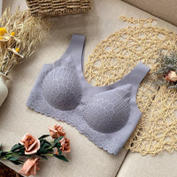 Ice silk gathered bra women's lace vest underwear