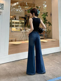 Retro Blue Wide-Leg Denim Jeans For Women, Autumn Supermarket Style