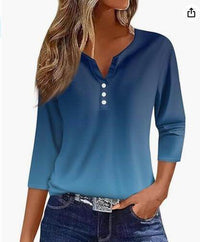 Women's T-shirt V-neck Half-open Tube Three-button Printed 34 Sleeves Top