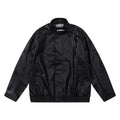 Loose Casual Deconstructing Patchwork Stand-up Collar PU Leather Jacket Coat