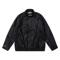 Loose Casual Deconstructing Patchwork Stand-up Collar PU Leather Jacket Coat