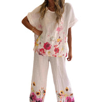 Women's Versatile Artistic Retro Cotton-Linen Short-Sleeve Set