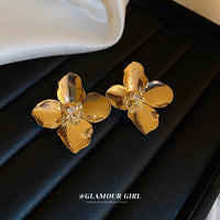 Vintage Flower Tassel Metallic Stud Earrings, Luxury Elegant Ear Jewelry