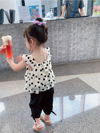 Girls Polka Dot Vest + Pants Two Piece Set