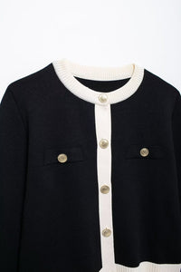 Golden Single-breasted Long Sleeve Knitted Outer Sweater