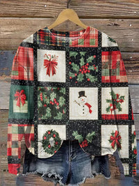 Womens Casual Christmas-Print Crew-Neck Sweatshirt