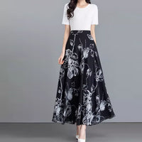 Retro Ink-Print Plus-Size Skirt For Women