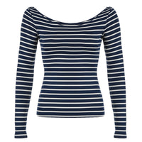 Oblique Shoulder Stripes Lightweight Slim-fit Long Sleeve Casual Top