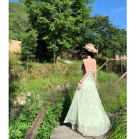 French-style Vacation-Ready Mint Green Floral Slip Dress For Women