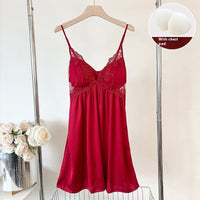 Slip Nightdress Ice Silk With Chest Pad For Women