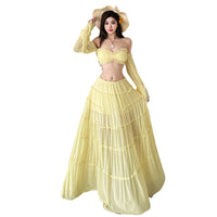 Spring Off Shoulder Long Sleeve Top And Midi Skirt Two Piece Set