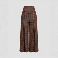 Spring Summer Chic Commuter High-Waisted Versatile Plaid Striped Retro Pants