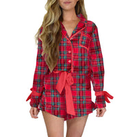 Women's Printed Satin Multi-color Long Sleeve Shorts Loose Loungewear