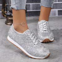 Beautiful Sequin Lace-up Flat Casual Sports Single-layer Shoes Women