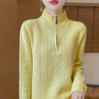 Women's Woolen Sweater Half Zipped Stand Collar Sweater