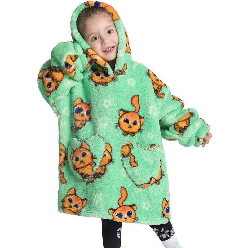 Boys And Girls Comfortable Cotton Velvet Cold-proof Clothes Lazy Blanket Hooded Plus-sized Thickened Blanket Lazy Clothes Children's Sleepwear