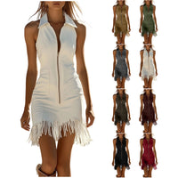 Womens Sexy Sleeveless Dress With A Turn-down Collar