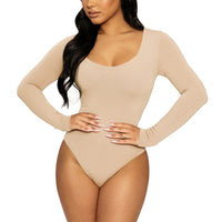Slim-fit U-neck Long-sleeve One-piece Jumpsuit For Women