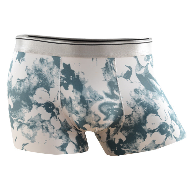 Cartoon Men's Boxer Panties Ice Silk Print Floral Mid-waist Breathable Boxers