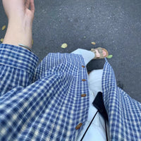 Arrival Loose-fit Blue Plaid Long-sleeve Sun-protective Shirt