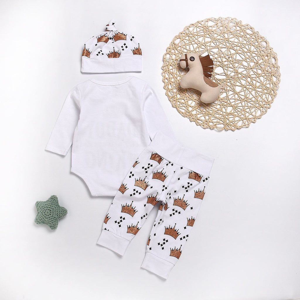 New Baby boys Clothing Set Tops Romper +Crown Pants