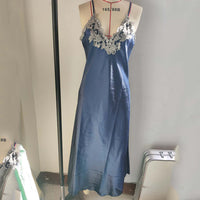 Faux silk lace sexy V-neck long suspender nightdress