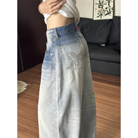 Womens Distressed Washed Straight-Leg Tapered Wide-Leg Pants