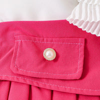 Girl's White Sleeveless Shirt With Rose Red Pleated Skirt Set