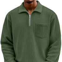 Men's Solid-color Henley Zip-up Casual Long-sleeve Hoodie