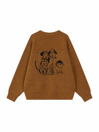 Cartoon Printed Round Neck Long Sleeve Knitted Sweater For Women