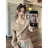 Fake Two-piece Off-shoulder Halter Long-sleeved Sweater