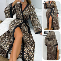 Womens Comfortable Leopard-Print Loungewear Robe