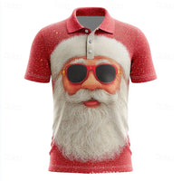 Men's 3D Digital Printing Christmas Santa Reindeer Polo Collar Short Sleeve