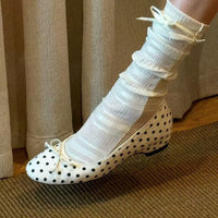Horsehair Bow Polka Dot Hidden Wedge Kitten Heel 3cm, 2026 Trending, Horsehair Low Cut Almond Toe, All-Match