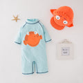 Children's One-Piece Pufferfish Mid-sleeve Swimsuit Beach Sunscreen Clothing With Hat 2-piece