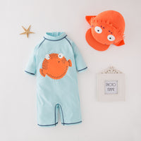 Children's One-Piece Pufferfish Mid-sleeve Swimsuit Beach Sunscreen Clothing With Hat 2-piece