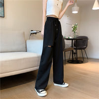 Women's Relaxed-fit Drawstring Design Distressed Wide-leg Trousers
