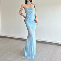Elegant Flowing Off-shoulder Mermaid Dress Vacation-style Gown