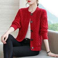 Cable-knit Sweater Cardigan For Women Outer Match Short Autumn And Winter