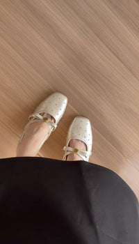 Camellia Cross Strap Flat Shoes For Women, New 2026 Rich Style Rhinestone Square Toe Mary Jane Shoes