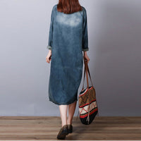 Loose-fitting Mid-length Round-neck Vintage Denim Dress