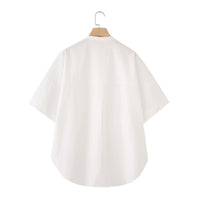 Loose Design Cotton Short-sleeved Shirt With Curved Hem